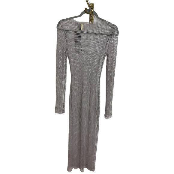 BRONX AND BANCO Long Sleeve Sparkly Embellished Webb Mesh Maxi Dress Size 2 - Picture 8 of 11